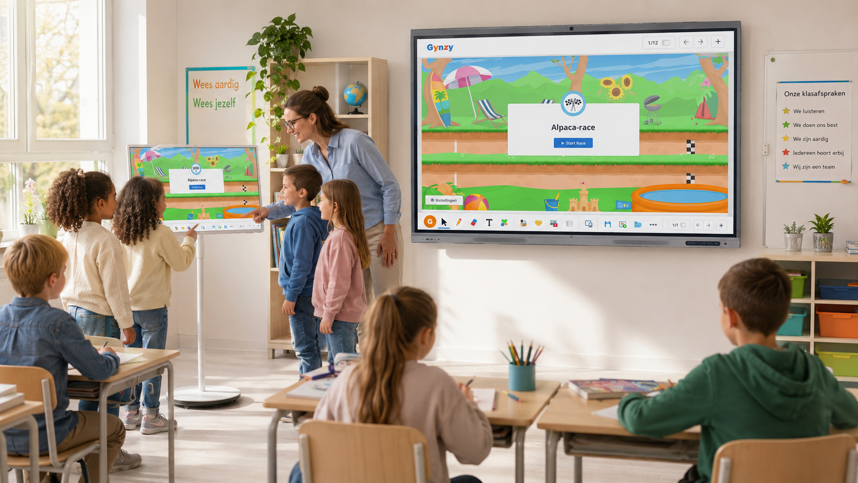 Klassikale uitleg met educatieve software op een mobiel scherm